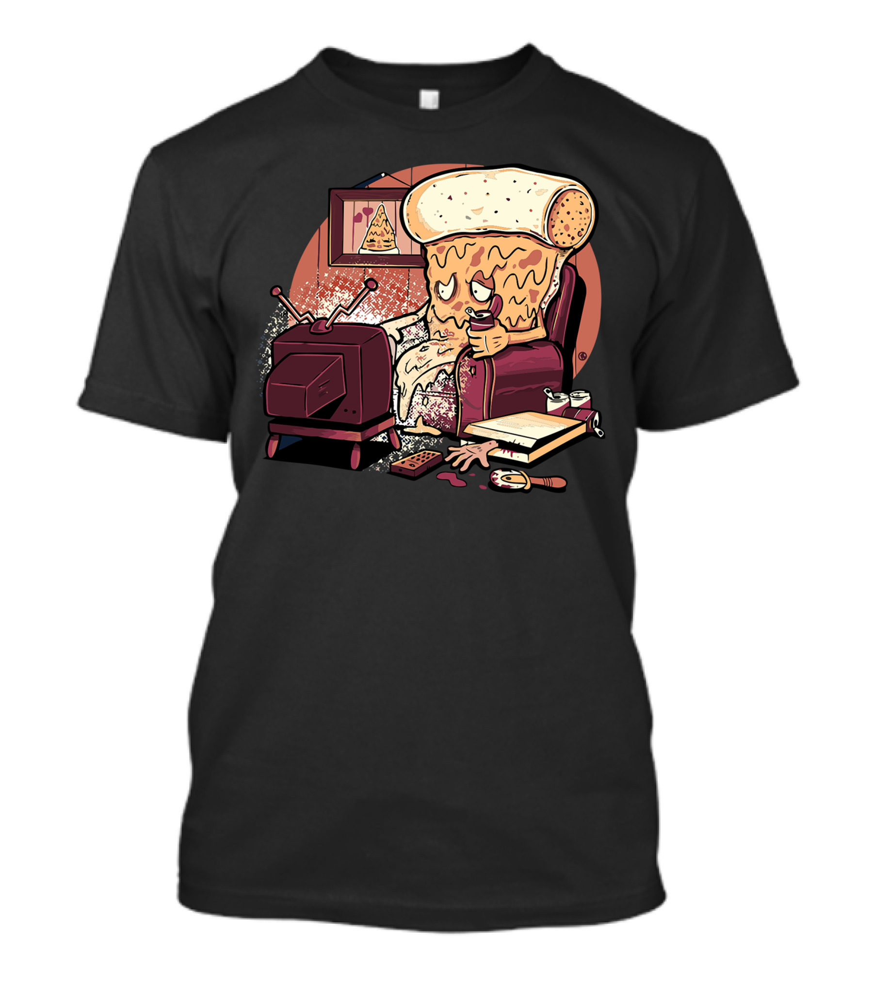 Carnivorous Pizza Relaxing Watching TV With Snacks And Wine T-Shirt