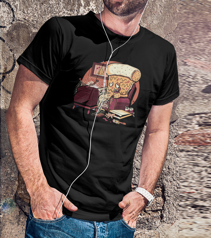 Carnivorous Pizza Relaxing Watching TV With Snacks And Wine T-Shirt