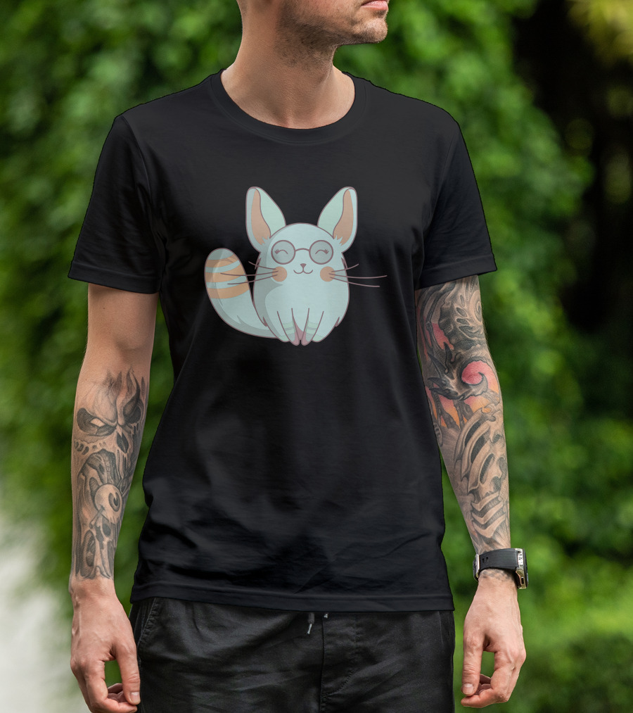 Chinchin Cute Glasses-Wearing Smiling Chinchilla Cartoon T-Shirt