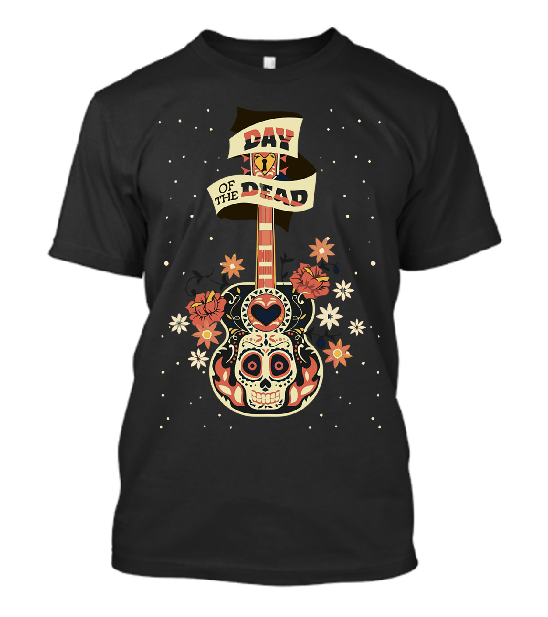 Day Of The Dead Skull Guitar With Flowers T-Shirt