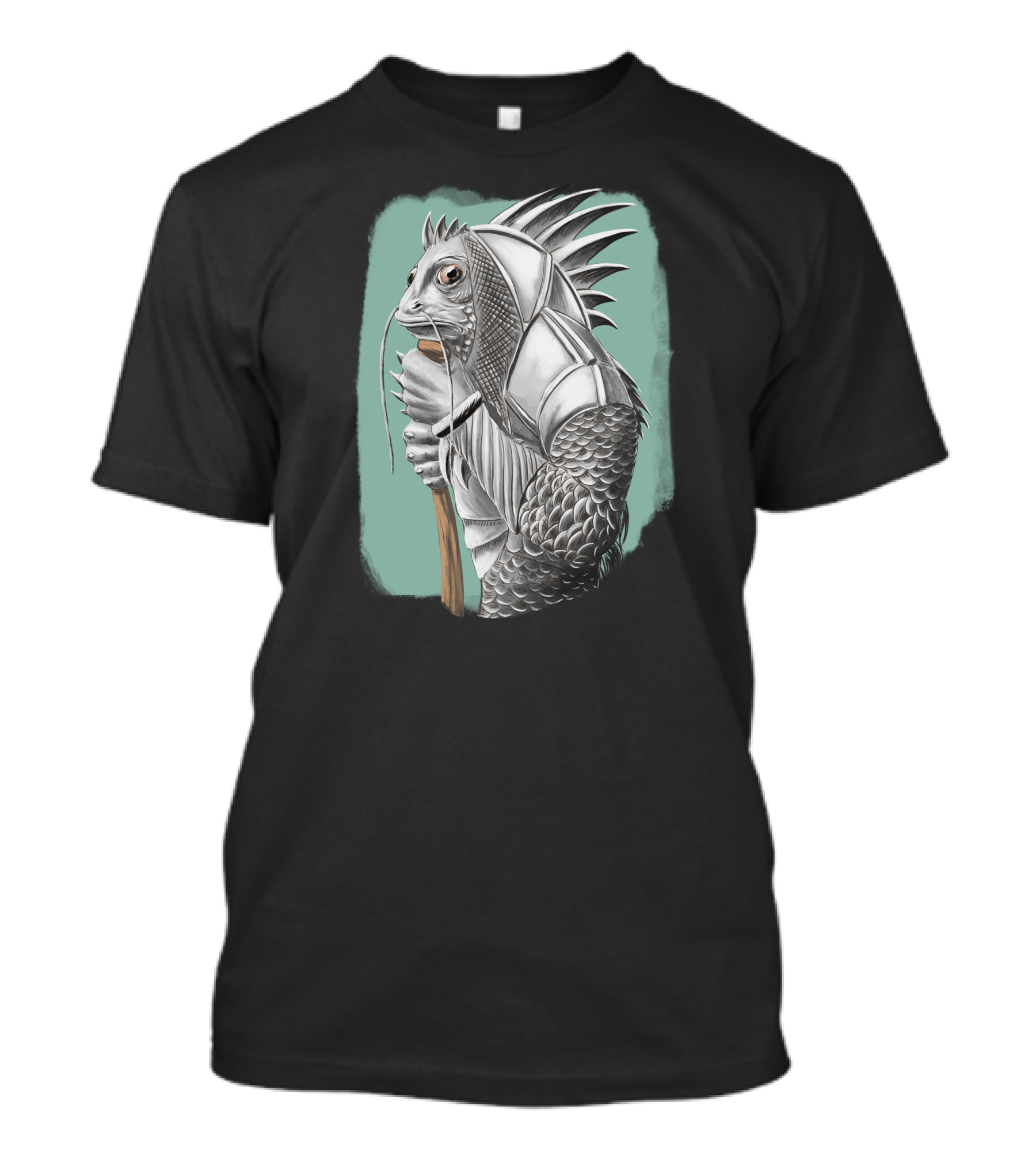 Fish Knight Armor Holding Staff Fantasy T-Shirt