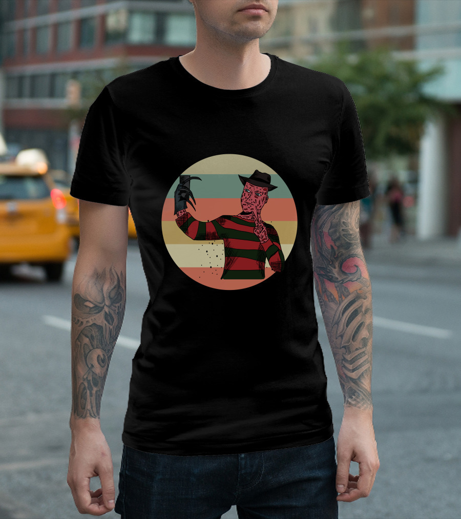 Freddy Krueger Selfie Retro Stripes T-Shirt
