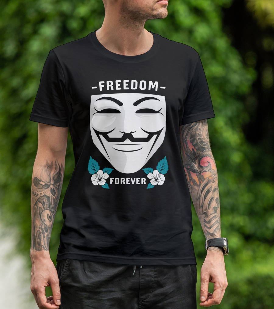Freedom Forever Anonymous Face Mask Icon With Flowers T-Shirt