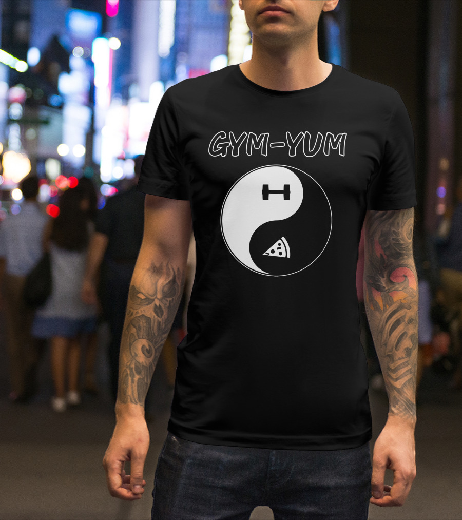 Yin Yang Gym Yum Pizza Dumbbell Balance T-Shirt