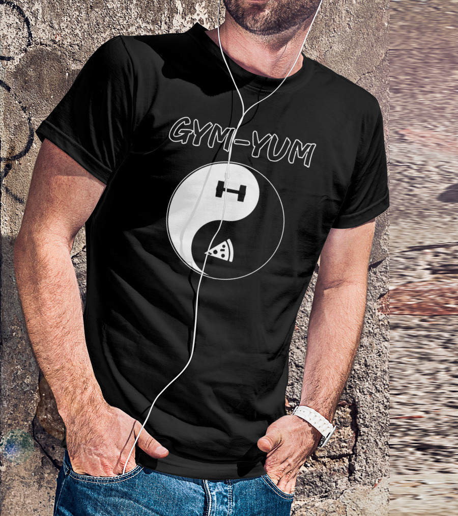 Yin Yang Gym Yum Pizza Dumbbell Balance T-Shirt