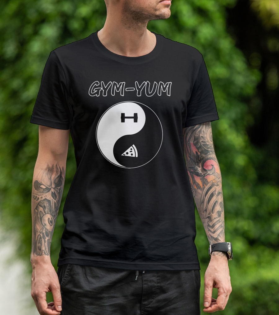 Yin Yang Gym Yum Pizza Dumbbell Balance T-Shirt
