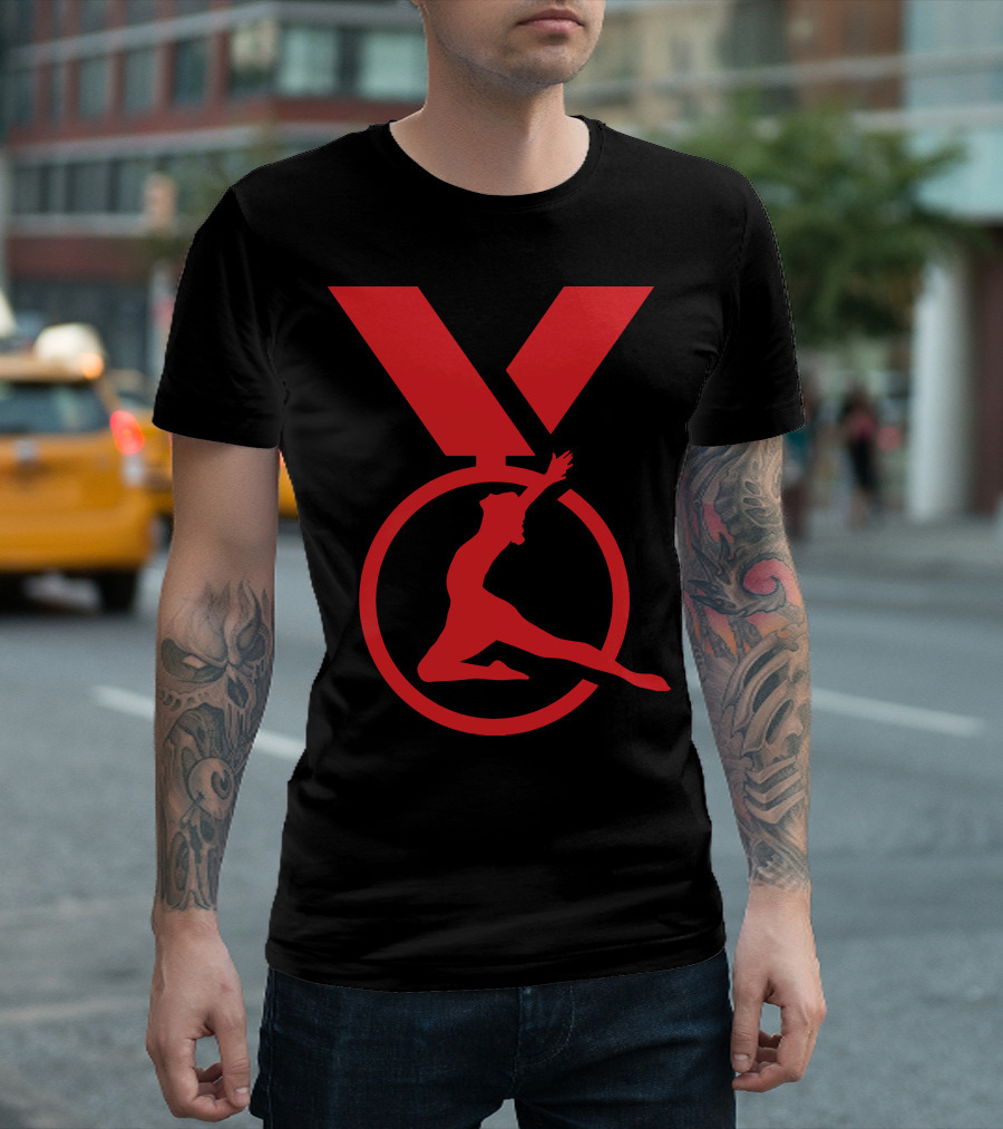 Gymnastics Medal Icon with Athlete Silhouette in Red T-Shirt