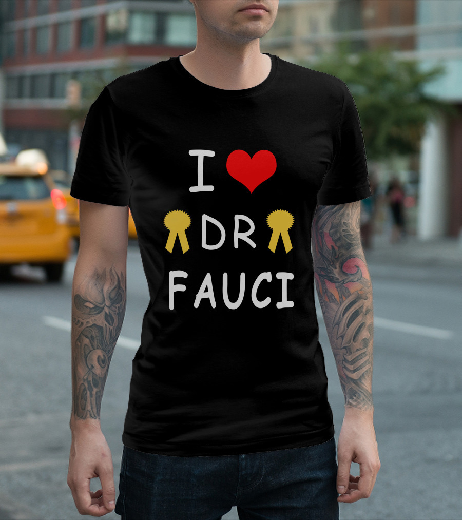 I Love Dr Fauci Red Heart Yellow T-Shirt