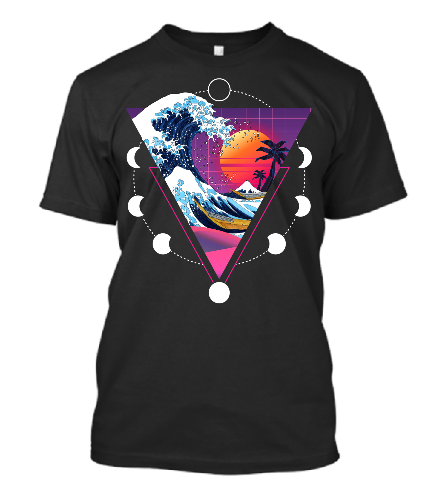 Kanagawa Oki Nami Ura Great Wave Synthwave Sun Collage T-Shirt