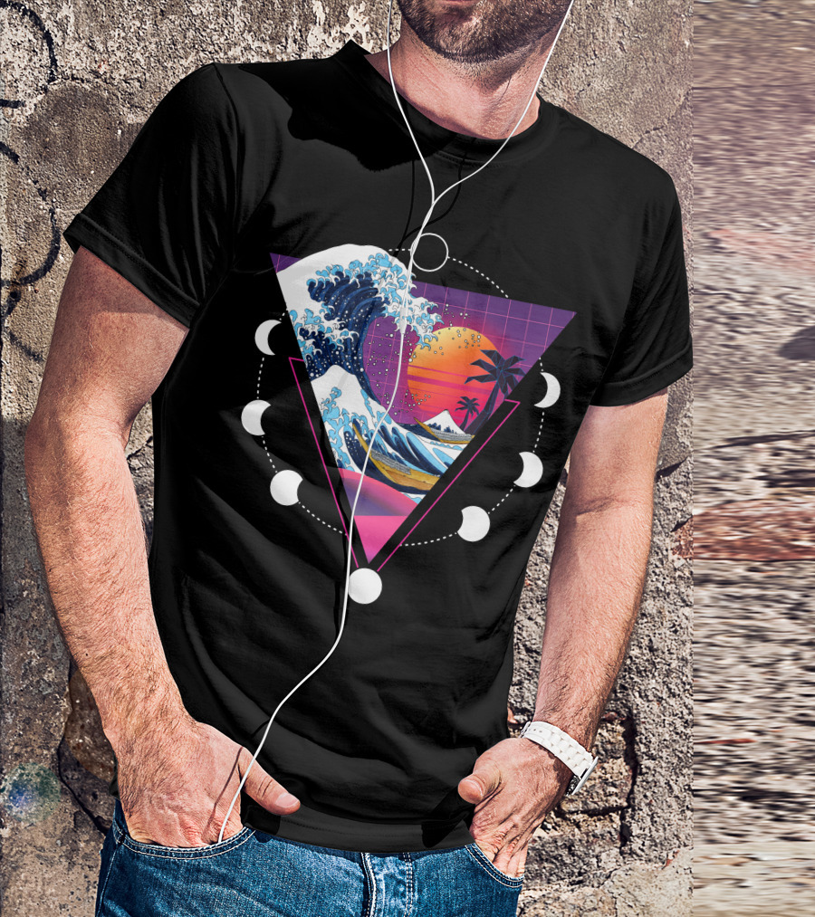 Kanagawa Oki Nami Ura Great Wave Synthwave Sun Collage T-Shirt