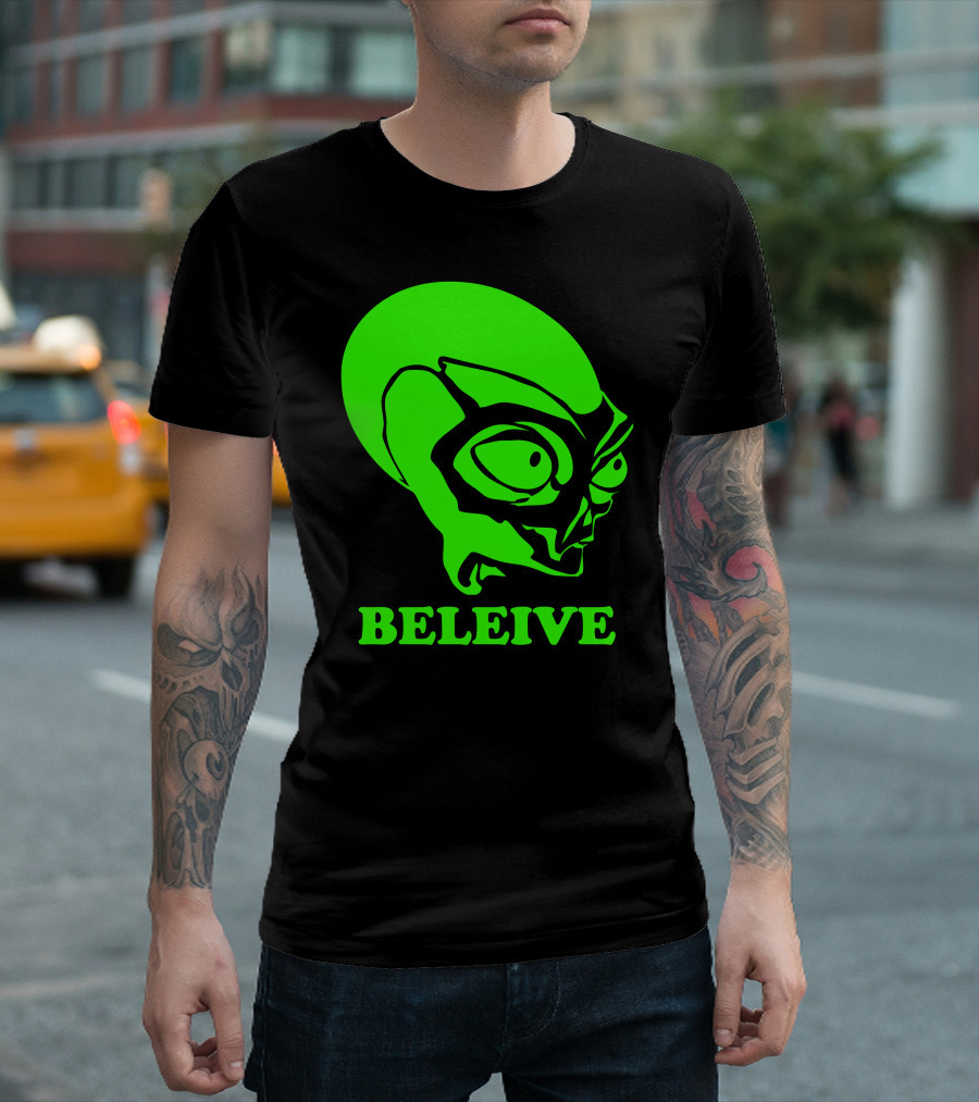 Beleive Alien X Files Green Head T-Shirt