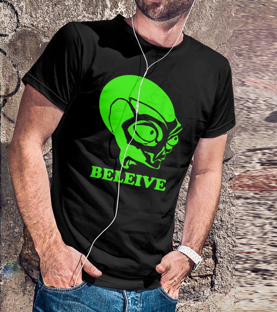 Beleive Alien X Files Green Head T-Shirt
