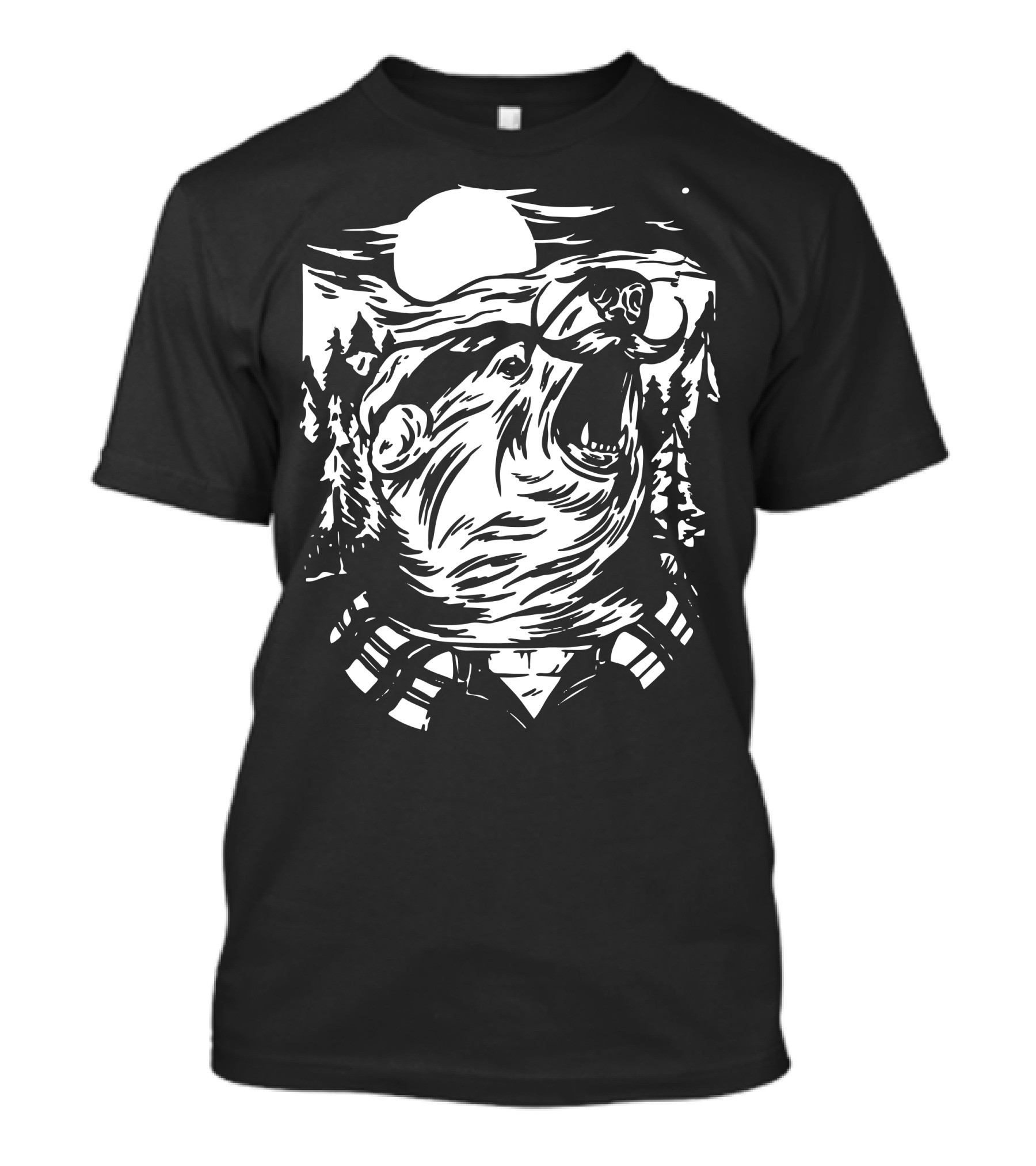 Bear Lumber Jack Forest Moon Mountains T-Shirt