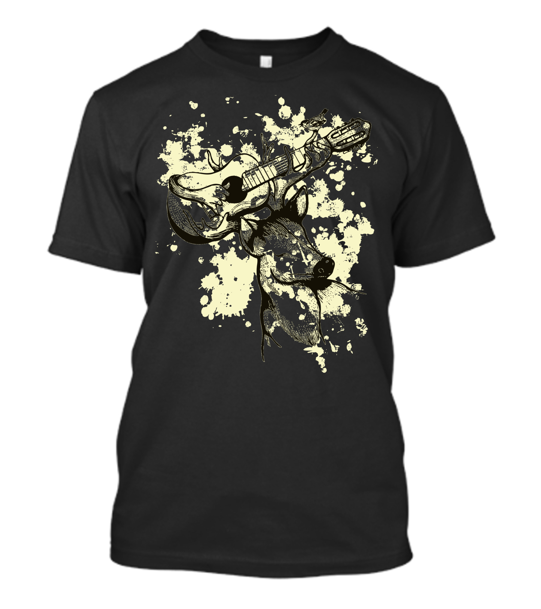 Deer With Guitar And Splash Elements T-Shirt