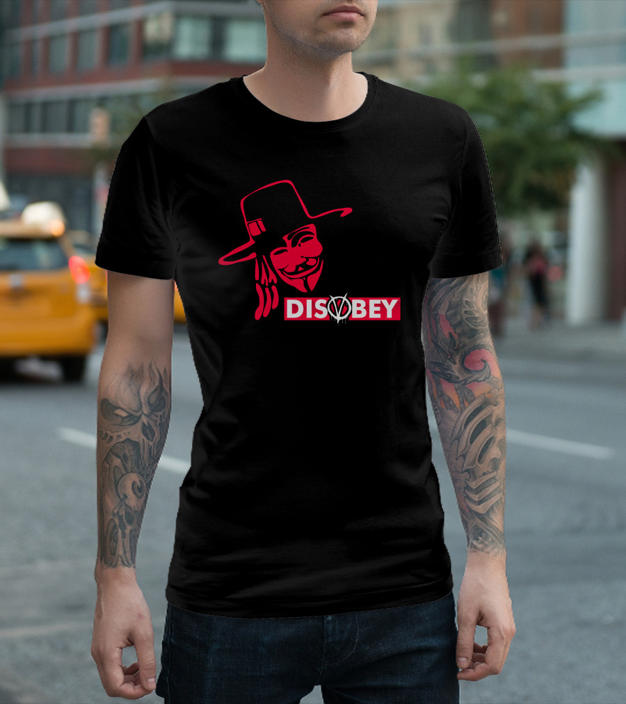 DISOBEY Guy Fawkes Mask Politics Joke T-Shirt