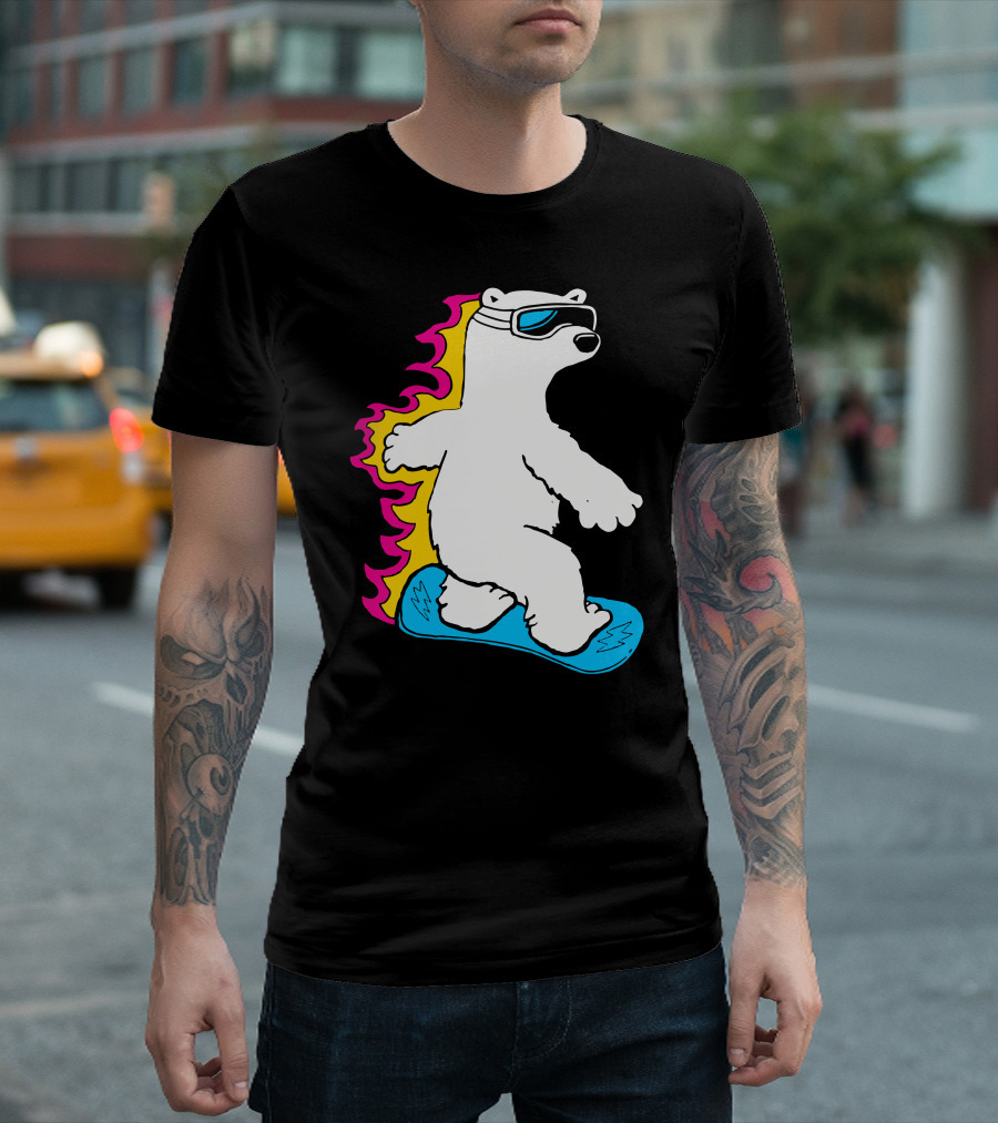 Extreme Sporty Bear Snowboarding Fire Trail T-Shirt