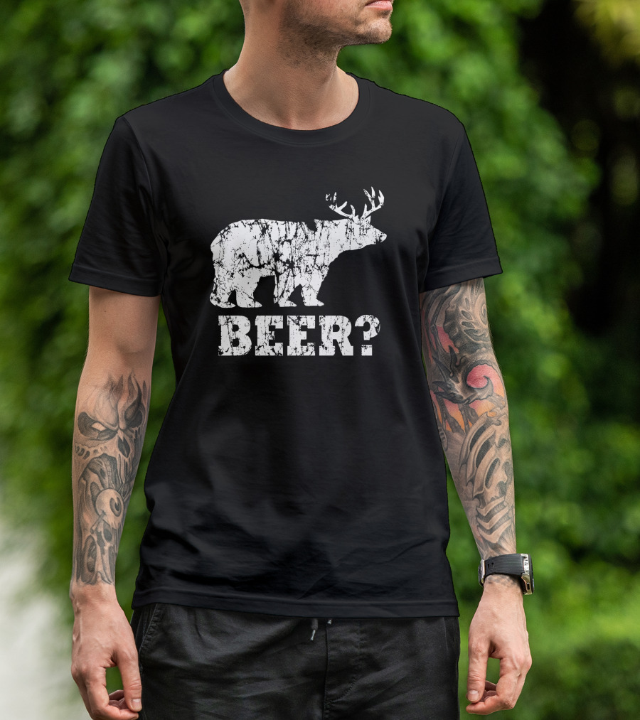 Beer Bear Antler Question Mark T-Shirt