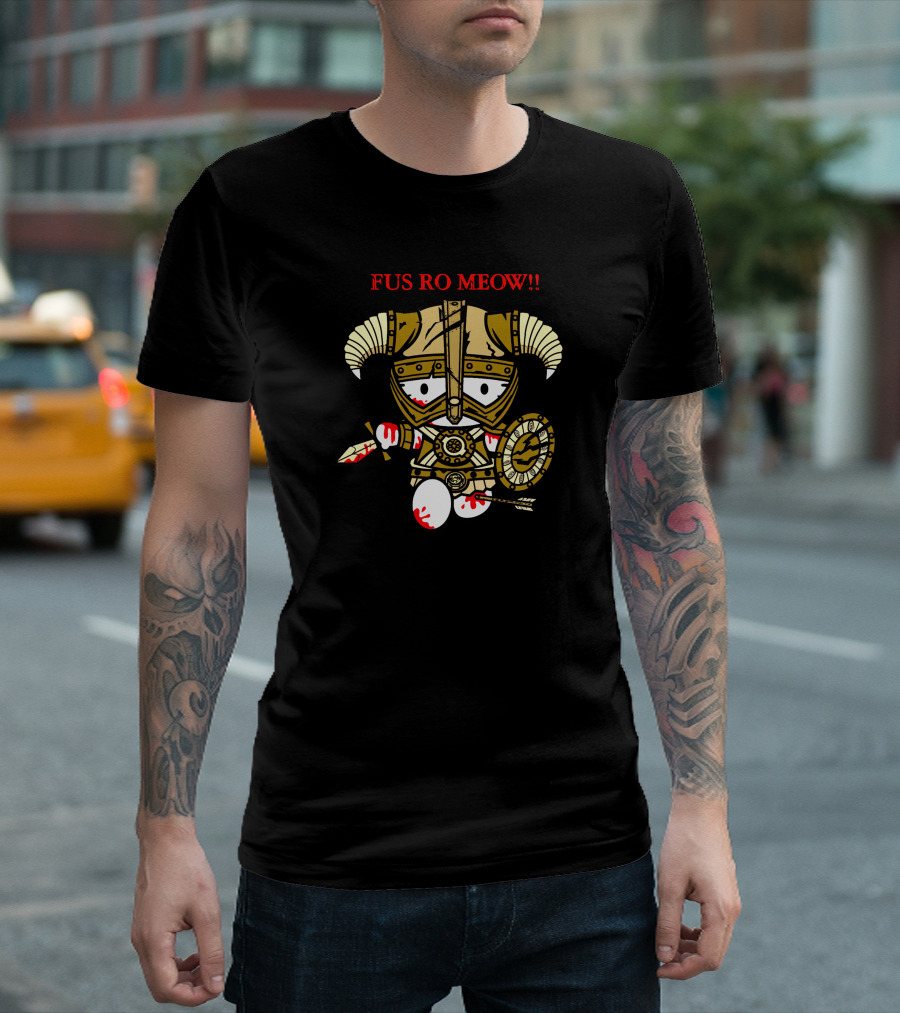 Fus Ro Meow Viking Cat Cute Warrior Parody Gaming Meme T-Shirt