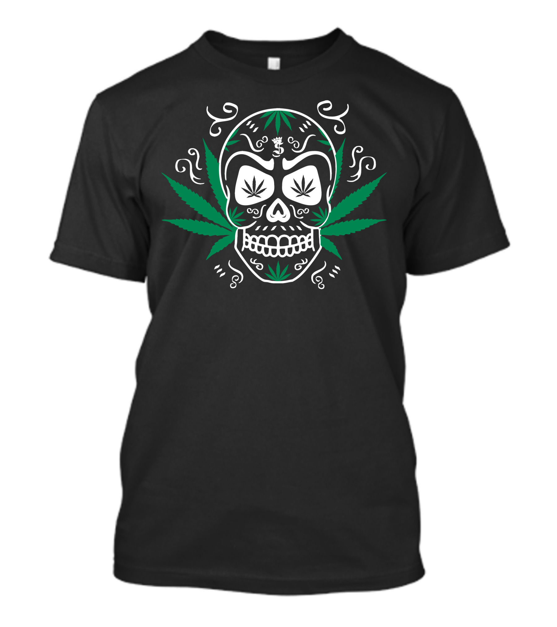 Ganja Skull With Cannabis Leaves And Ornate Sugar Skull T-Shirt