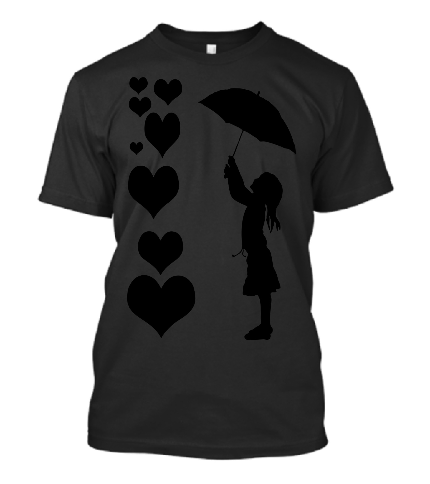 Girl With Umbrella And Floating Hearts T-Shirt