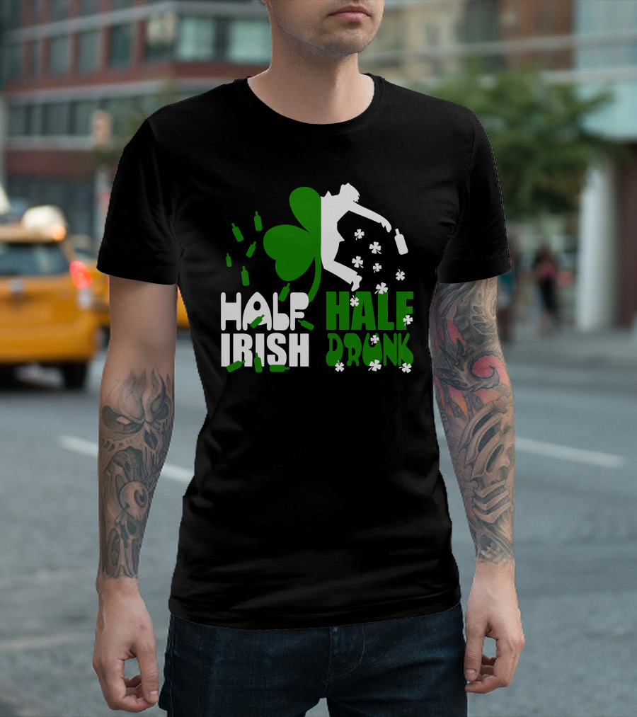 Half Irish Half Drunk Shamrock And Bottles With Clover T-Shirt