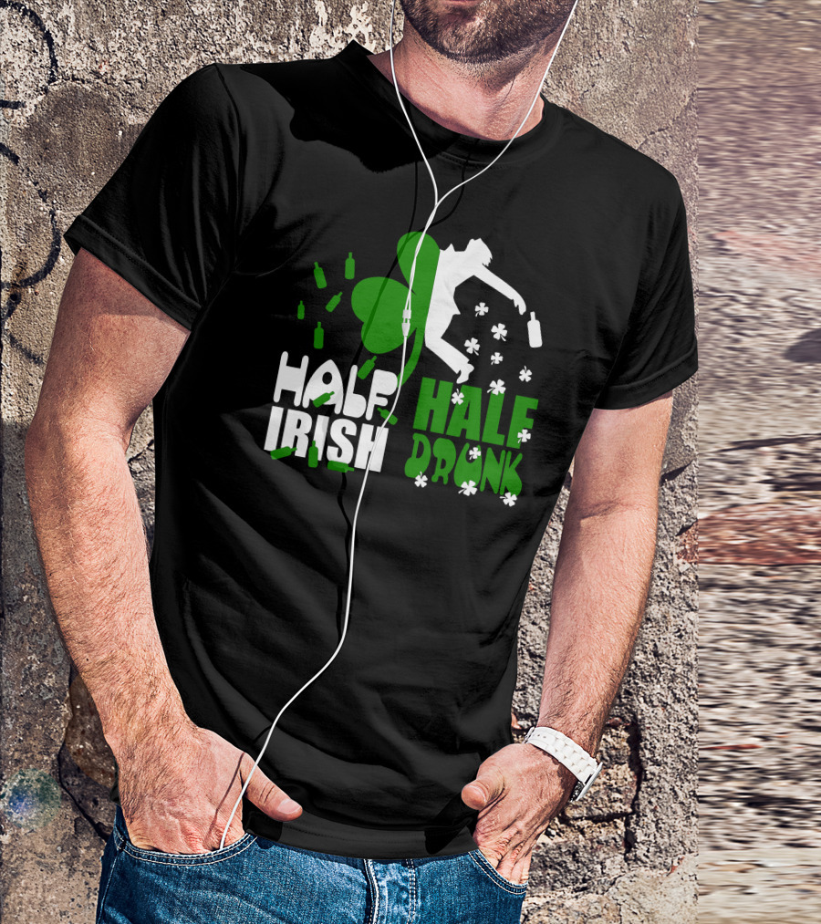 Half Irish Half Drunk Shamrock And Bottles With Clover T-Shirt