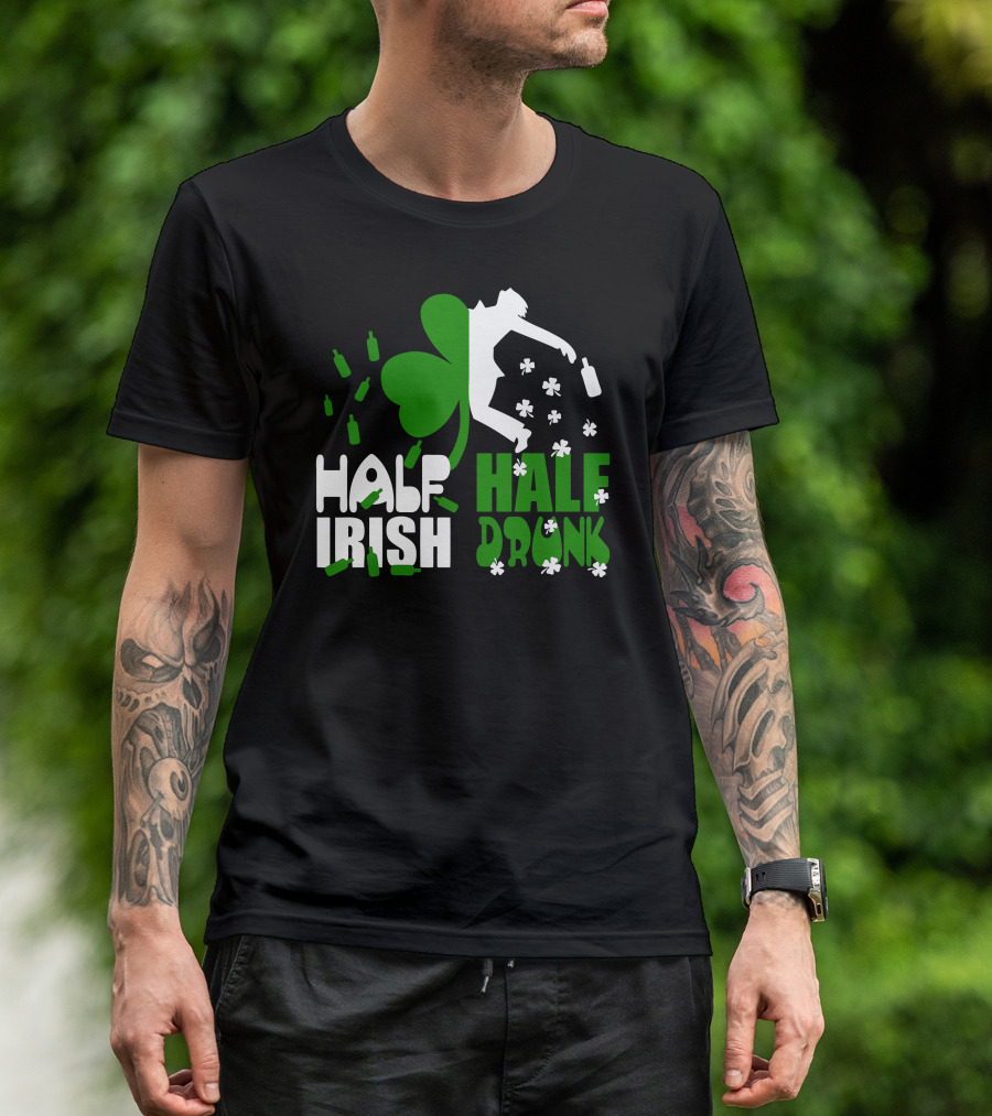 Half Irish Half Drunk Shamrock And Bottles With Clover T-Shirt