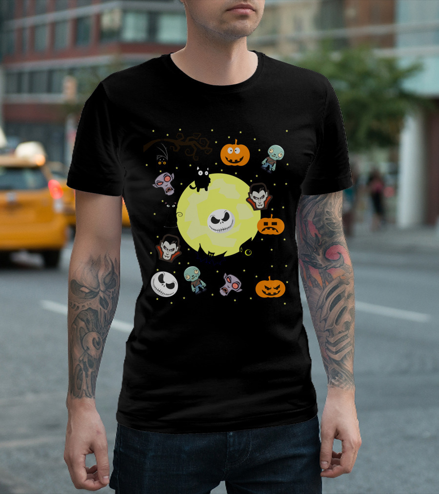 Halloween Festival Moon Faces Pumpkins Vampires Zombies Cats T-Shirt