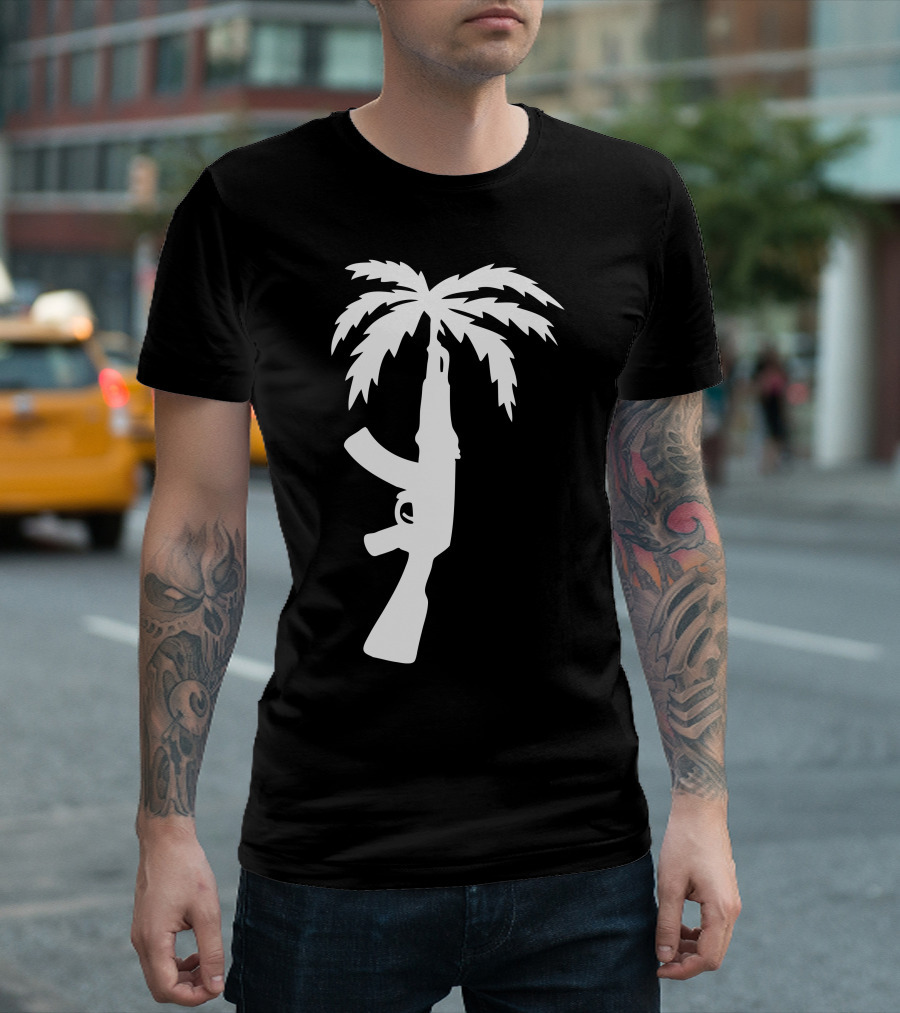 Hand Stenciled AK-47 Palm Tree Fusion T-Shirt