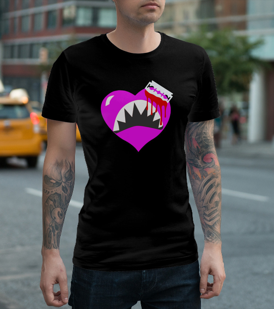 Heart Cut Razor Blade Dripping Blood T-Shirt