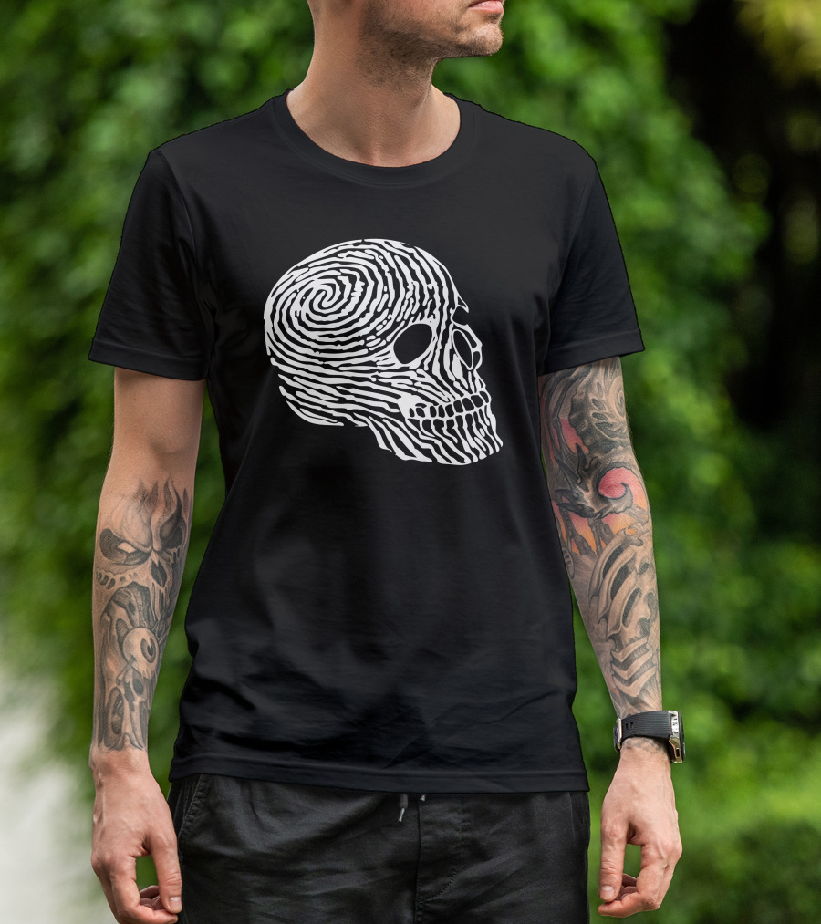 Human Fingerprint Skull Spiral T-Shirt
