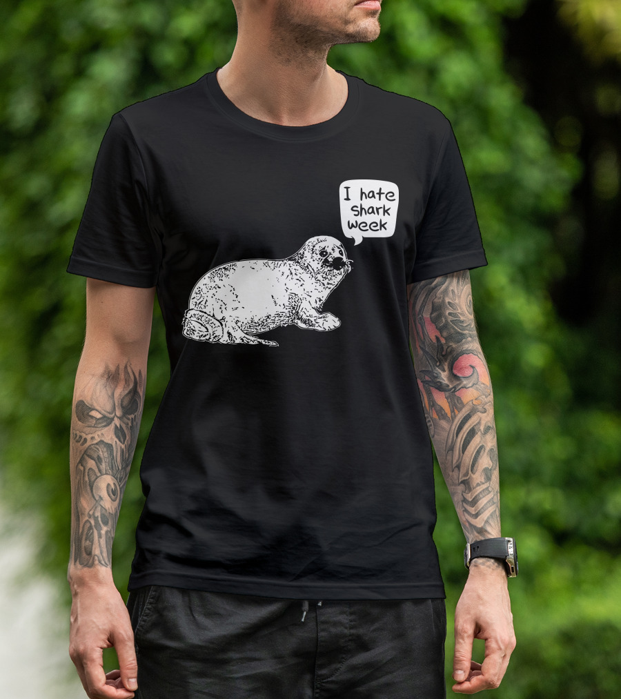 I Hate Shark Week Seal Sketch With Speech Bubble T-Shirt
