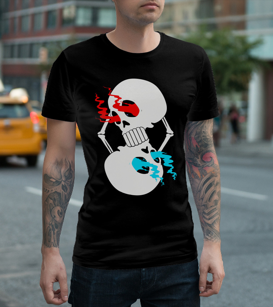 Infinity Skull Double Loop Skeleton Red And Blue Eyes T-Shirt