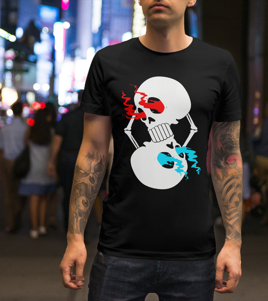 Infinity Skull Double Loop Skeleton Red And Blue Eyes T-Shirt