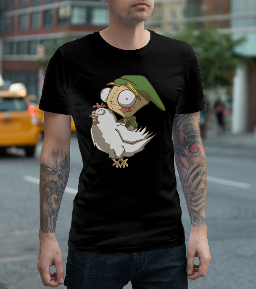 Link Riding Chicken Invader Zim Style Crossover T-Shirt
