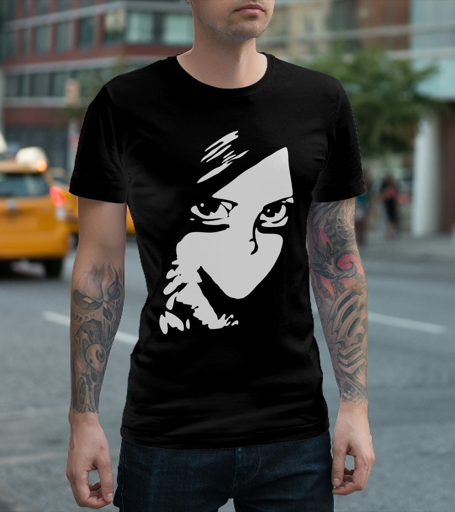 Just One Kiss Mysterious Black and White Face T-Shirt