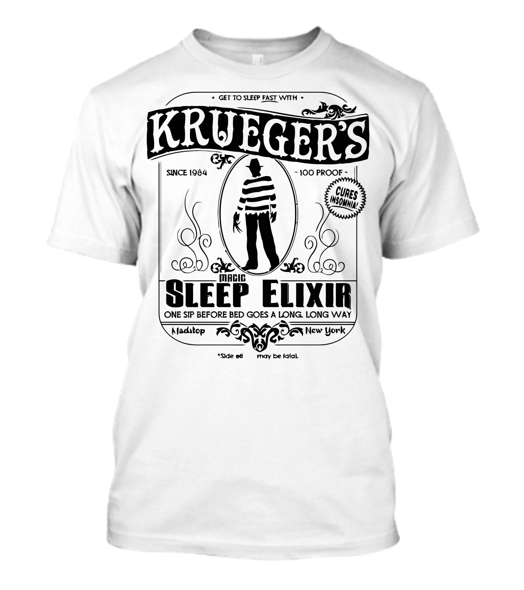 Krueger's Magic Sleep Elixir Since 1984 Cures Insomnia Madcap New York T-Shirt