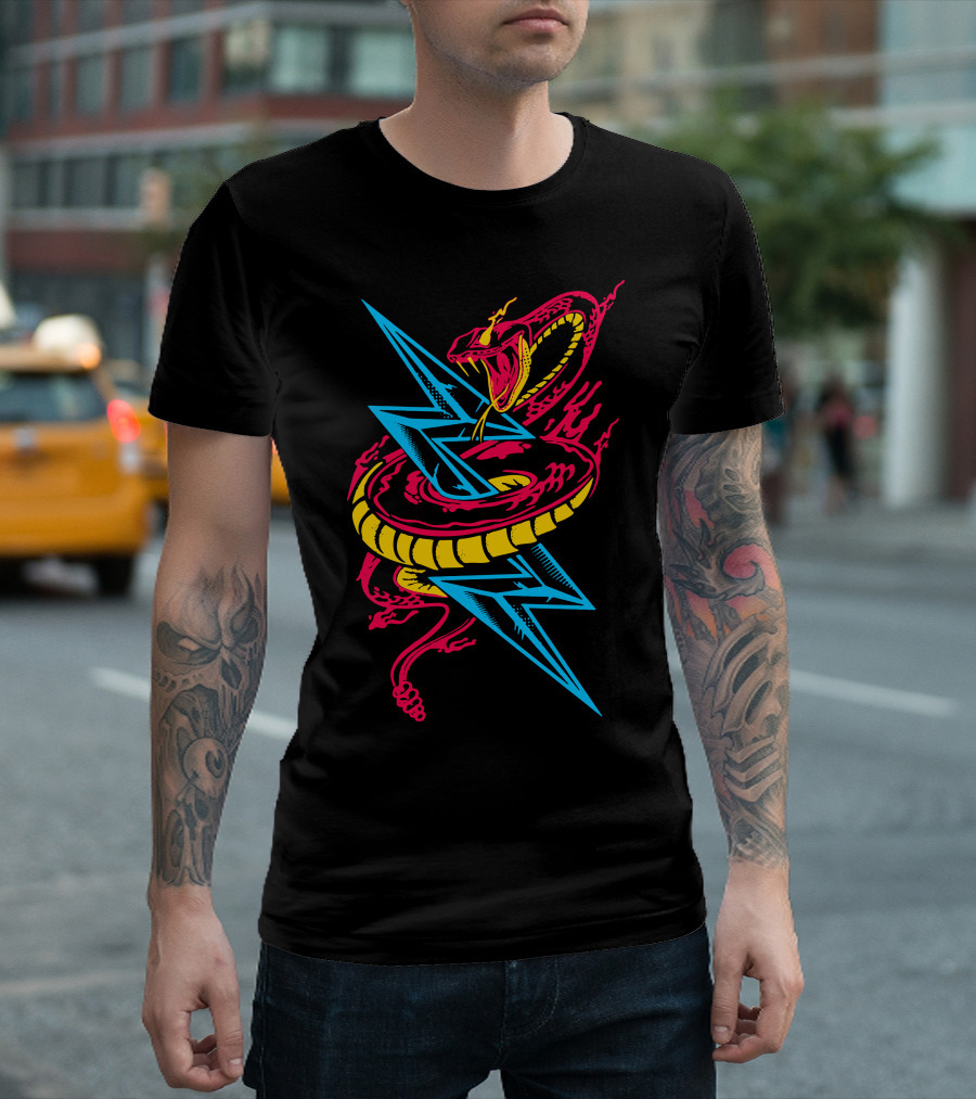 Lightning Serpent Vibrant Cobra With Electric Blue Yellow And Red Elements T-Shirt