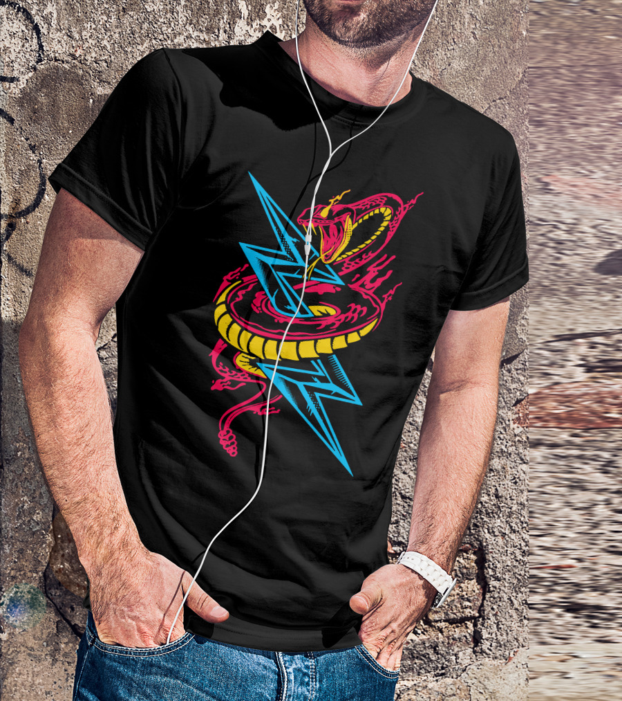 Lightning Serpent Vibrant Cobra With Electric Blue Yellow And Red Elements T-Shirt