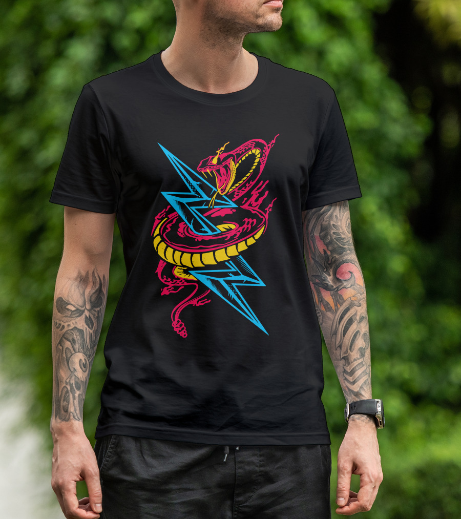 Lightning Serpent Vibrant Cobra With Electric Blue Yellow And Red Elements T-Shirt