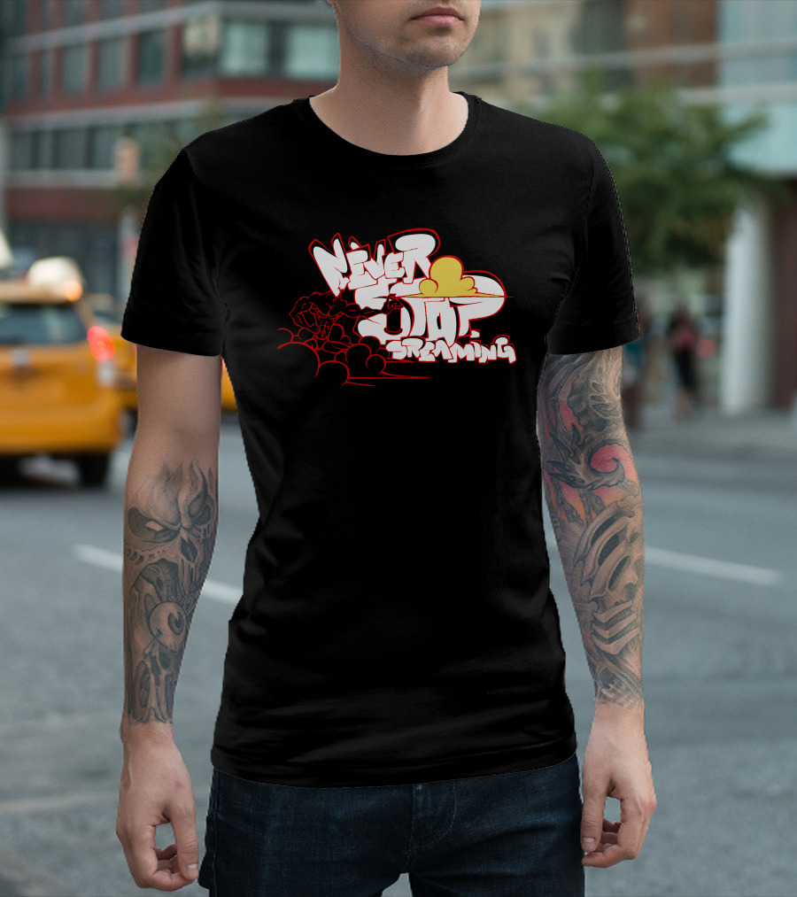 Never Stop Dreaming Cloud Graffiti Style Red-White-Orange Clouds Explosion T-Shirt