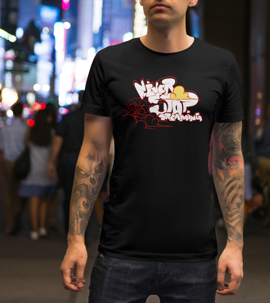 Never Stop Dreaming Cloud Graffiti Style Red-White-Orange Clouds Explosion T-Shirt