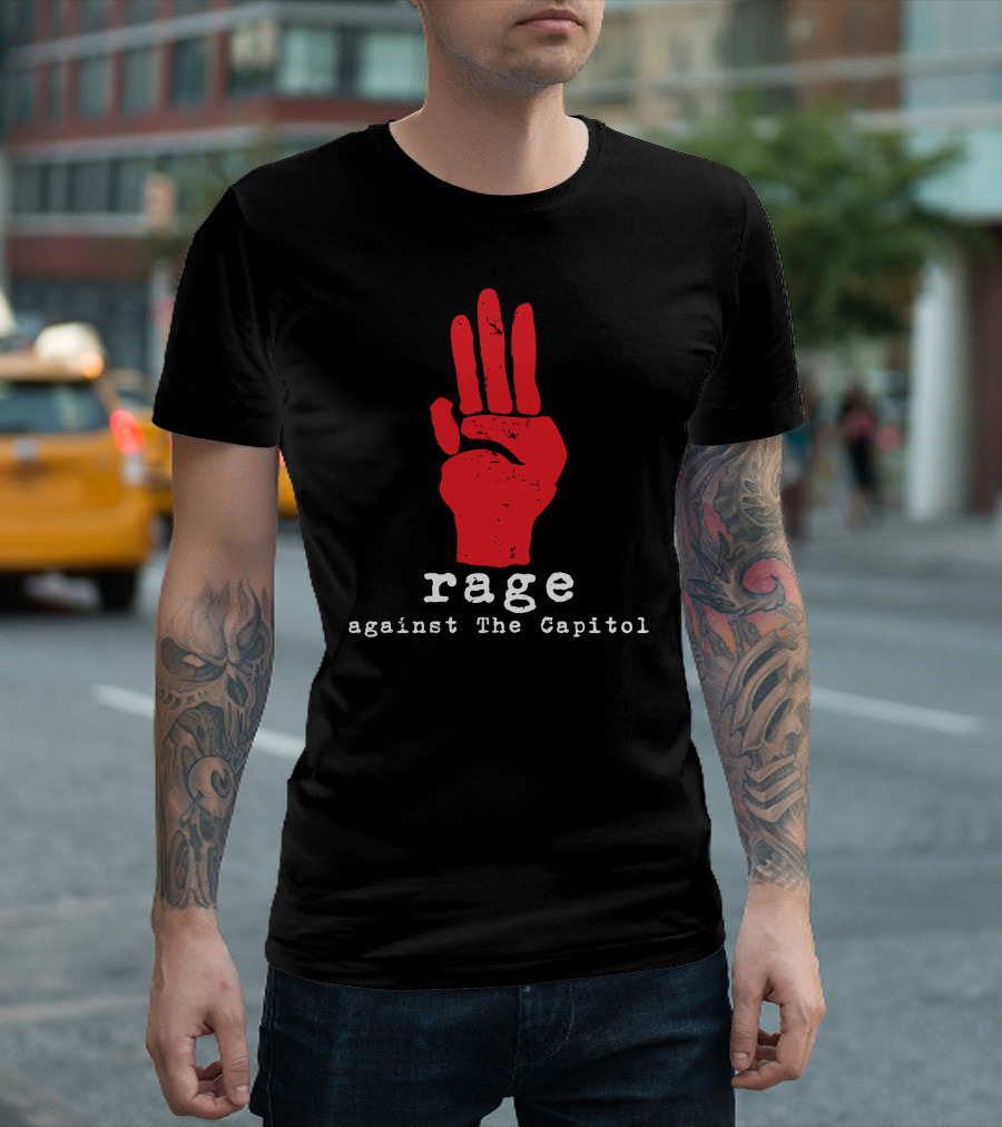 Rage Against The Capitol Red Hand Symbol Raised Three Fingers T-Shirt