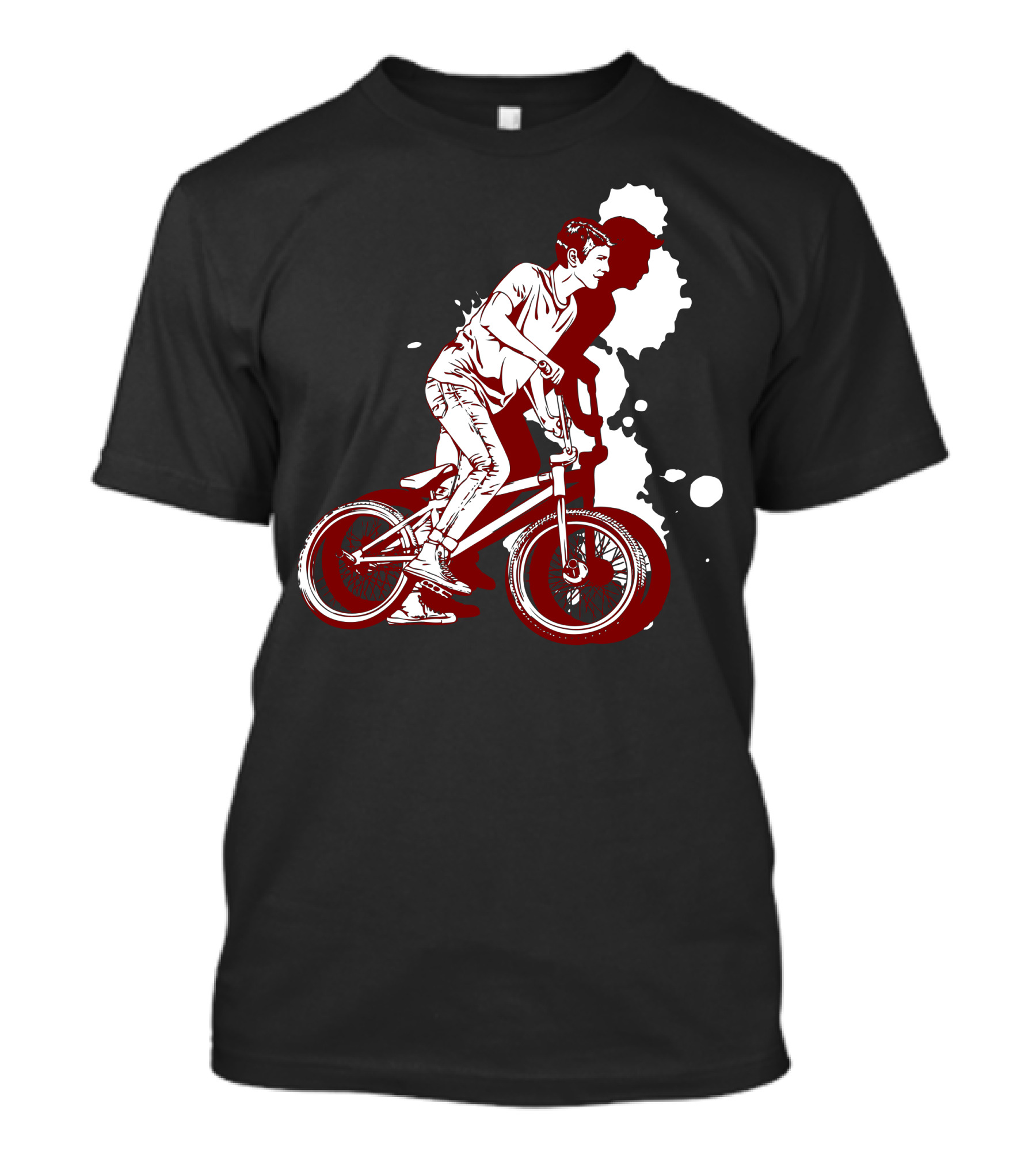 Ready To Jump BMX Bike Rider Silhouette Retro Style Ink Splash T-Shirt