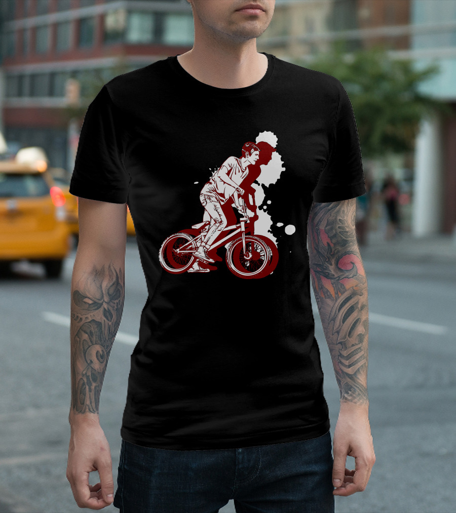 Ready To Jump BMX Bike Rider Silhouette Retro Style Ink Splash T-Shirt
