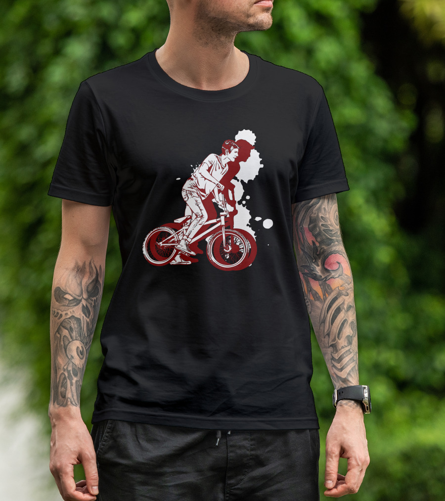Ready To Jump BMX Bike Rider Silhouette Retro Style Ink Splash T-Shirt