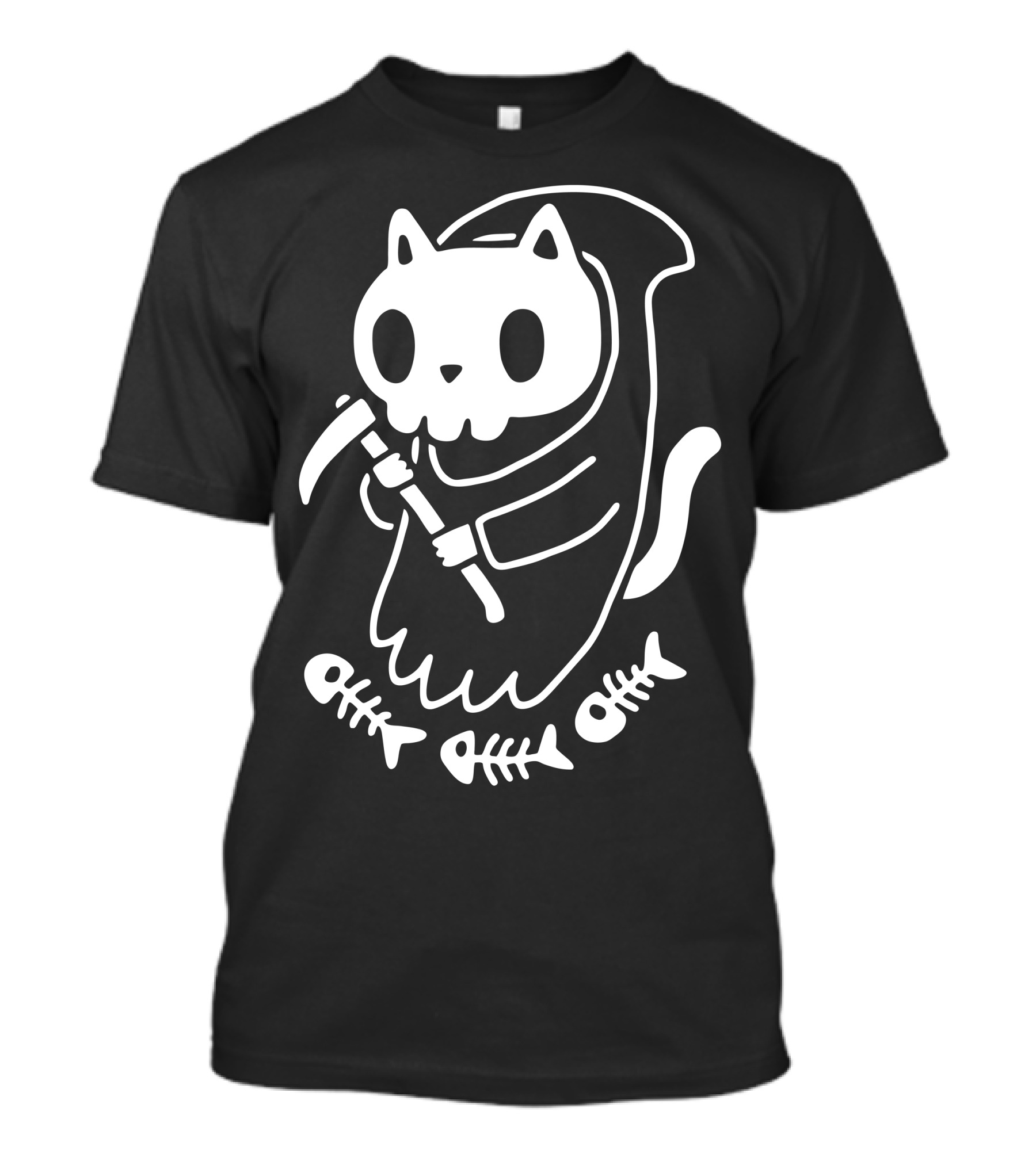 Reaper Cat Skeleton Fish Bones Grim Kitty T-Shirt