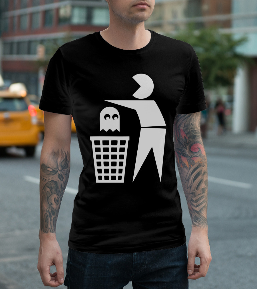 Tidyman Trash Icon Pac-Man Ghost Disposal T-Shirt