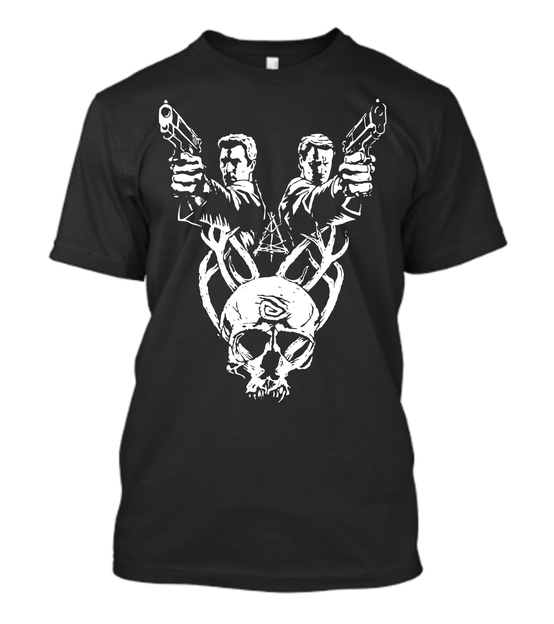 True Detective Marty And Rust With Antler Skull And Guns T-Shirt