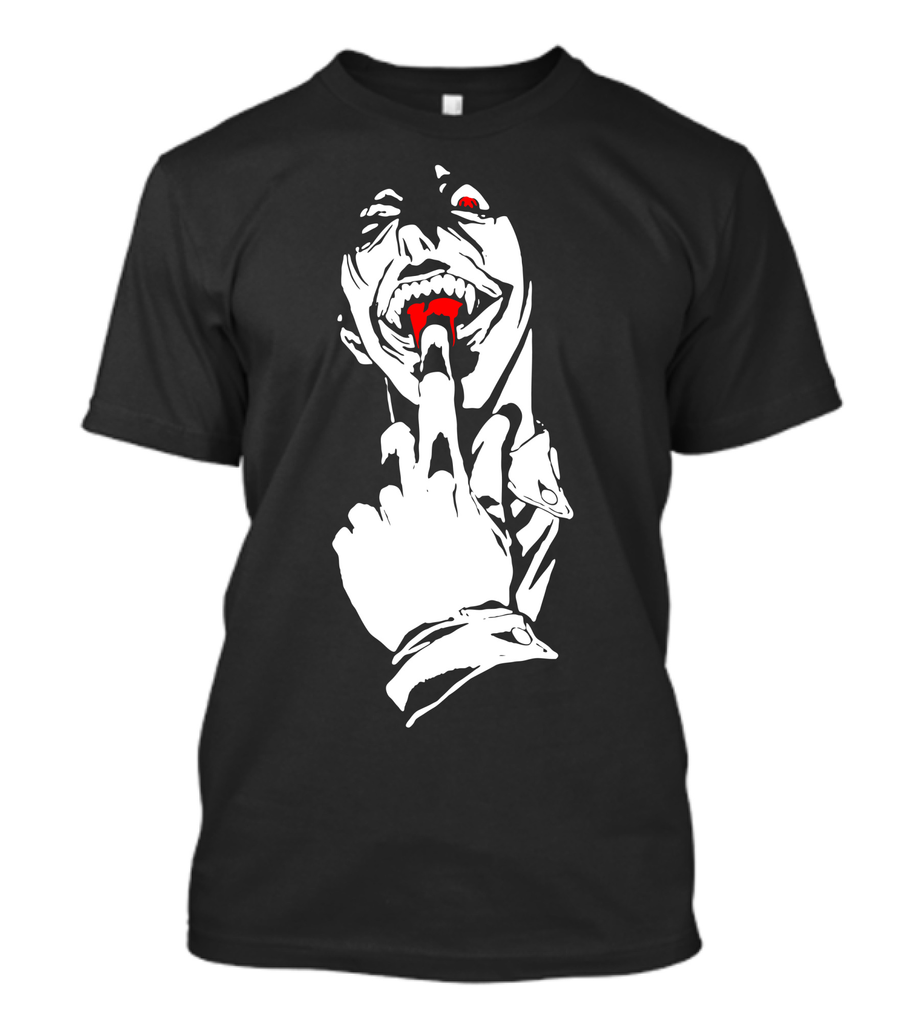 Warrior Vampire Finger Gesture Red Fangs Dark Humor T-Shirt